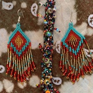 Handmade Artesan Seed Bead Earrings and Bracelet